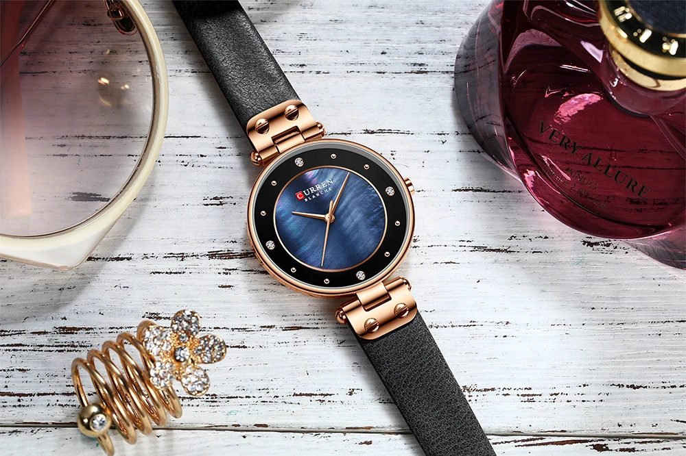 CURREN Women Watches Reloj Mujer Top Brand Luxury Leather Strap Wristwatch for Women Blue Clock Stylish Quartz Ladies Watch