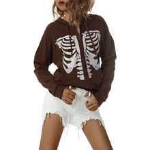 

Women Street Style Casual Hooded Cardigan Coat Autumn Sternum Print Long Sleeve Sweater with Drawstring Pocket