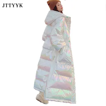 Shiny x-long-Chaqueta de plumas para mujer, Parka de invierno con capucha, abrigo impermeable holgado de moda, chaqueta gruesa y cálida para mujer, ropa para mujer 2021