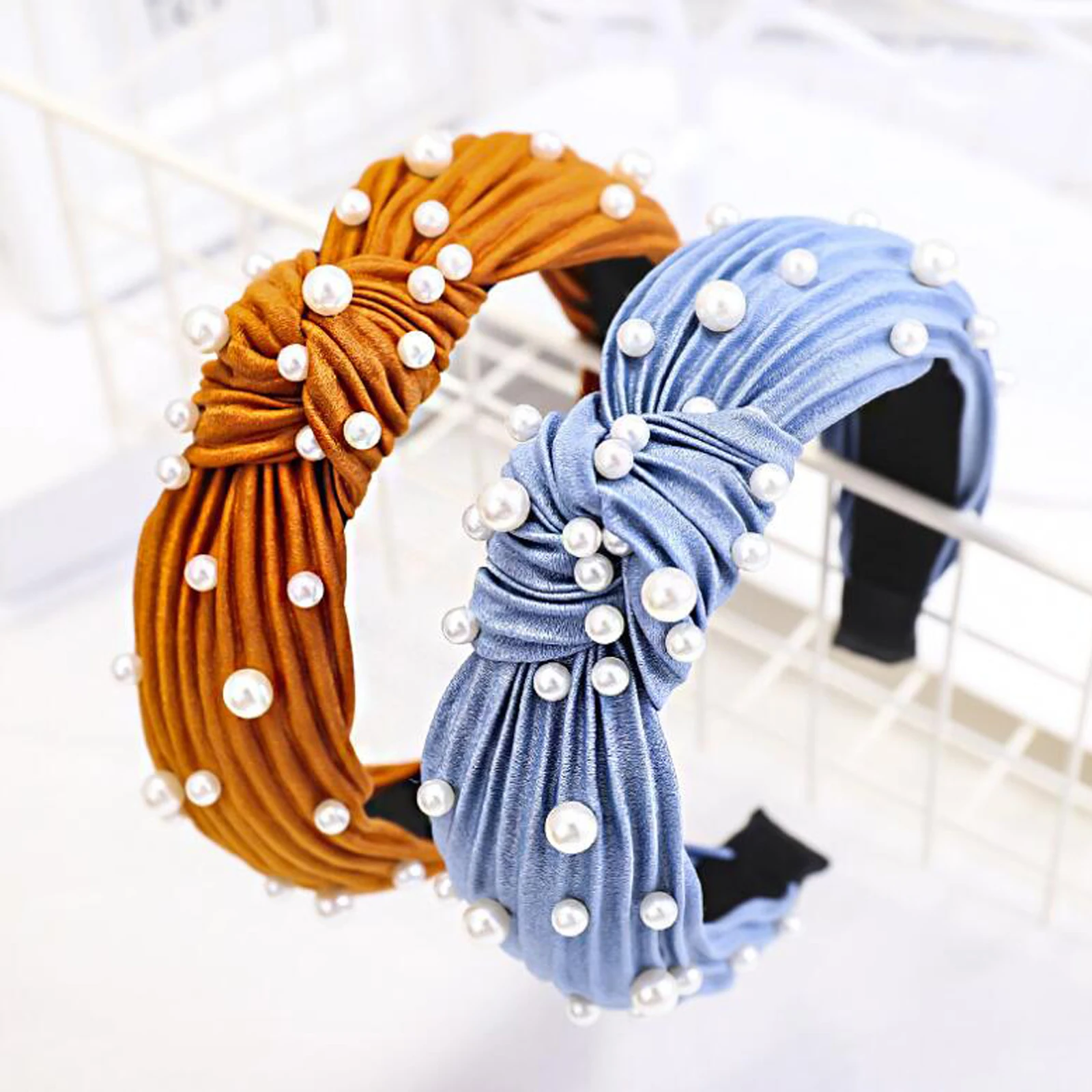 New Fashion Fresh Headband Women Pearls Hairband Striped Cloth High Quality Turban Autumn Hair Accessories Wholesale