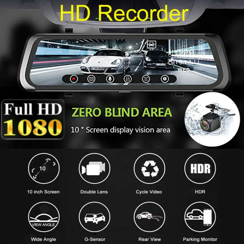 

10 1080P Dual Lens Car DVR Dash Cam Front and Rear Mirror Camera Video Recorder