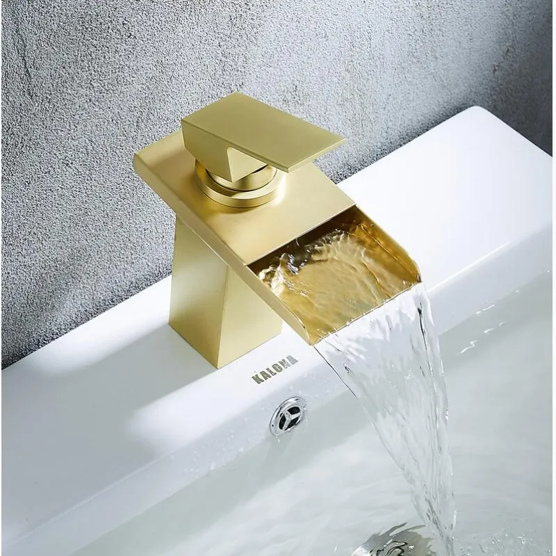 Смеситель для раковины однорычажная щетка для ванной Золотой каскадный смеситель для раковины Золотая кисть