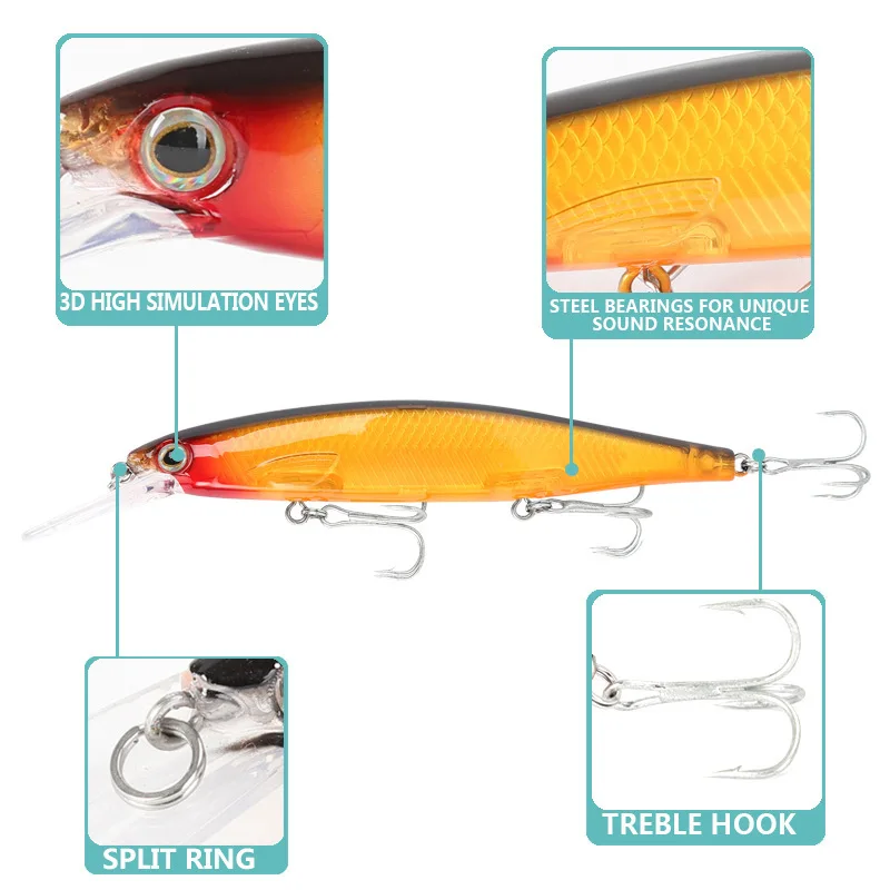 13g quality minnow with short lip shallow diving and three treble hook 12.5cm cheap lure with resin protection layer