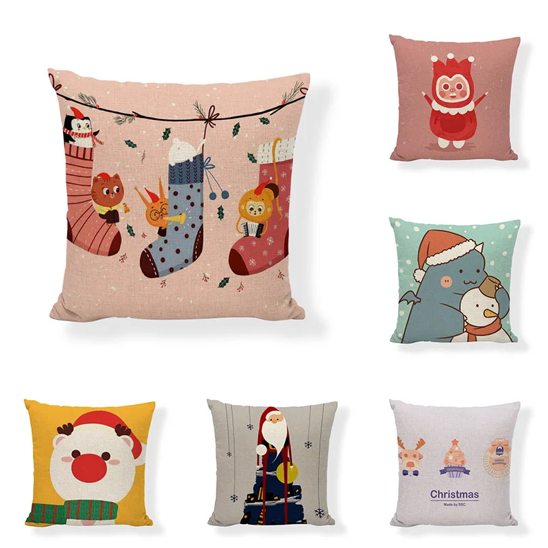 

Christmas gift pillow home Christmas decorations old man snowman pattern pillowcase cotton linen home seat car cushion