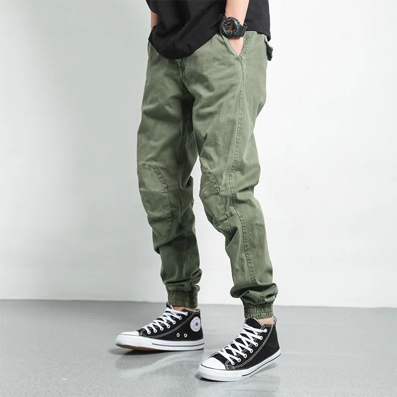 

With Drawstring Elastic Waist Bib Overall Men's Winter Thick Casual Pants Men's Retro Loose-Fit Jogging Ankle Banded Pants Long