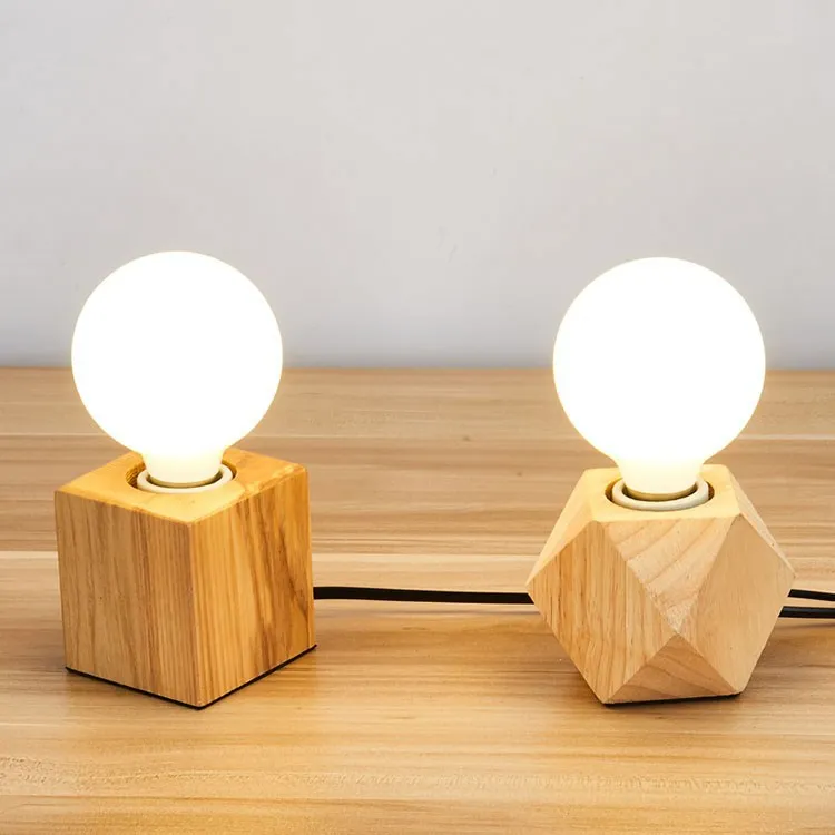 

Retro American-Style Village Northern European-Style Logs Solid Wood Rhombus Polyhedron Square Small Table Lamp Desk Decoration