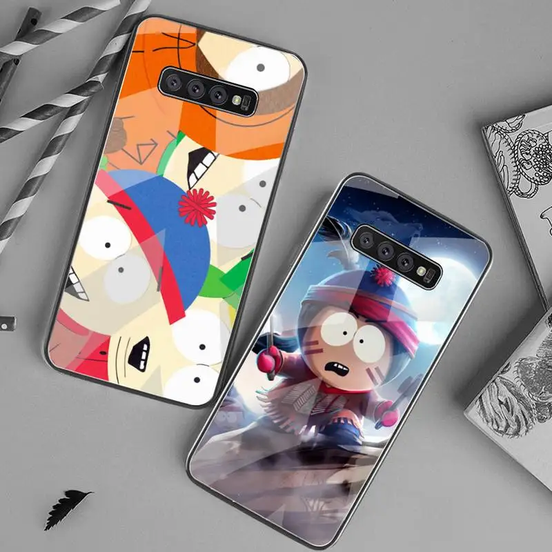 Силиконовый черный чехол с мультяшным рисунком парка закаленное стекло для Samsung