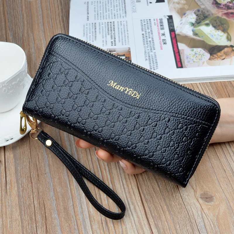 

Hot Sale Women Clutch PU Leather Long Women slim Wallet Double Zipper Coin thin Purse 2019 new Large Capacity minimalist clip