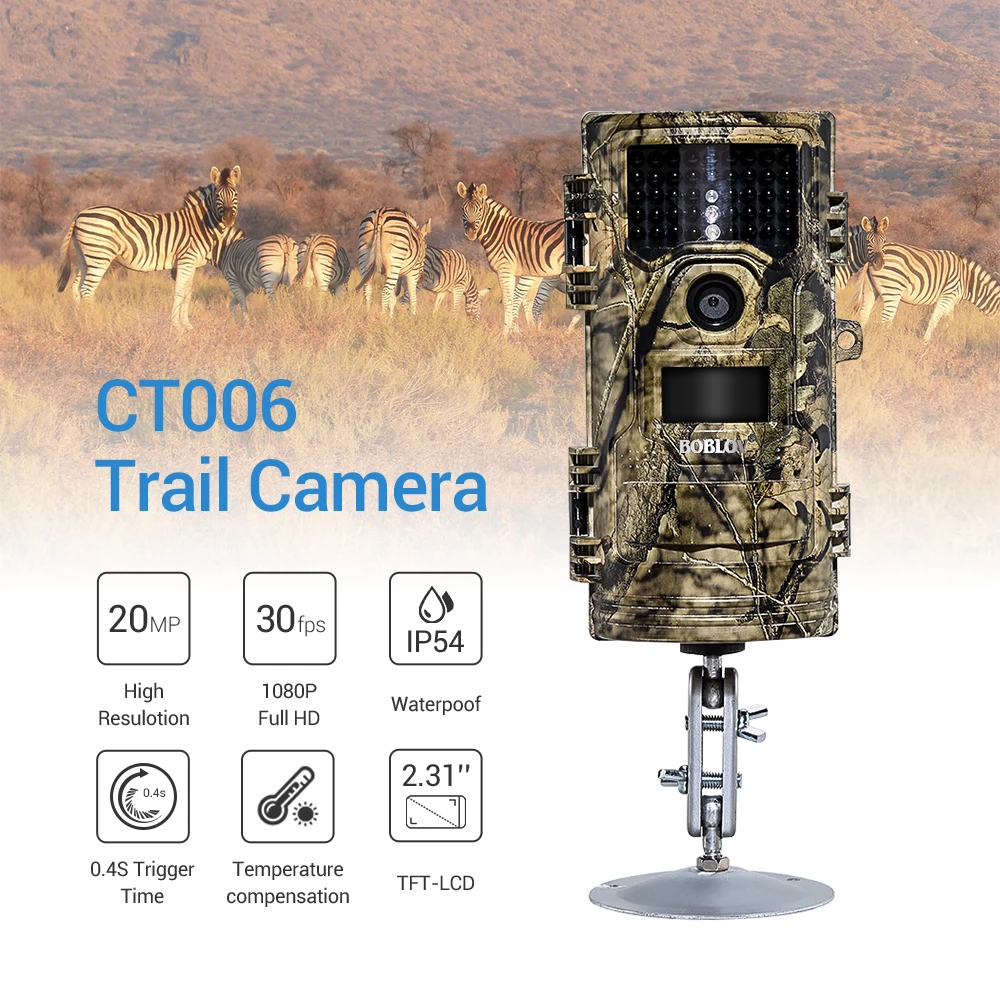 BOBLOV CT006 Trail Camera 20MP 1080p 30fps Scouting Night Vision Trail Hunting Camera CamWildcamera Wild Surveillance Wildlife