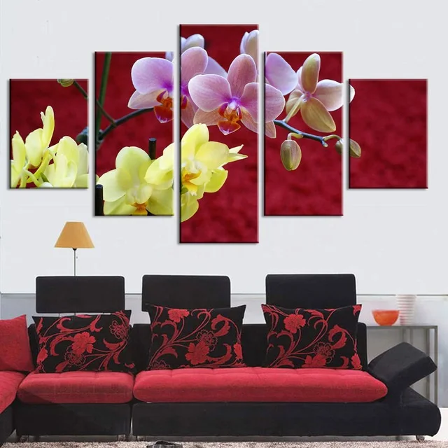 Canvas Paintings Orchids Pink Blue Flowers Multiple Wall Art Framework Home Decor 5 Pieces Print Decorative Picture Living Room | Дом и сад