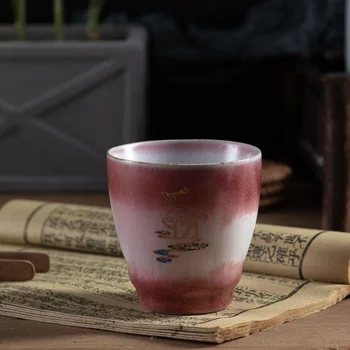 

Master Cup Small Cup Personality Coarse Pottery Kung Fu Tea Set Tea Cup Vintage Tea Bowl Large Capacity Copper Sole Deer Teacups