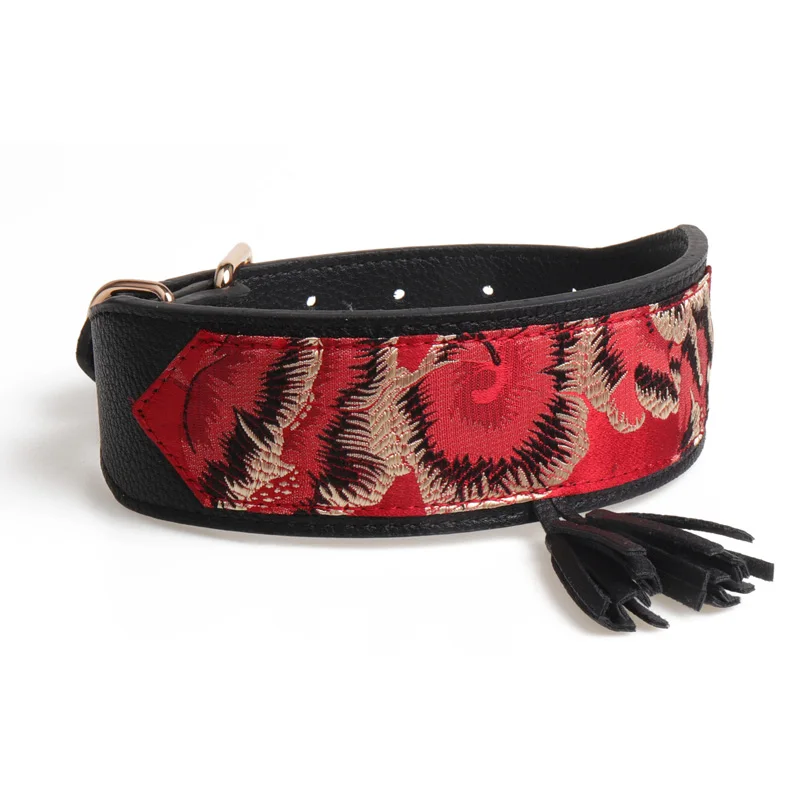 Black Red Китайский стиль ошейник для собак ошейник поводок модные подвески из ткани с из искусственной кожи ошейники для больших собак поводки для питомцев продукт - Цвет: Black Red