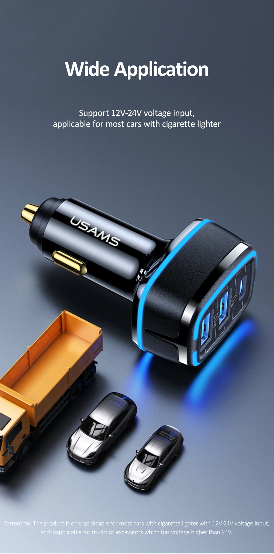 USAMS 80W Car Fast Charger with 3 Ports USB Type C PD 3.0 QC3.0 Quick Charge US-CC126 26 H6132e0ddbf794282bd201d40d467223ad