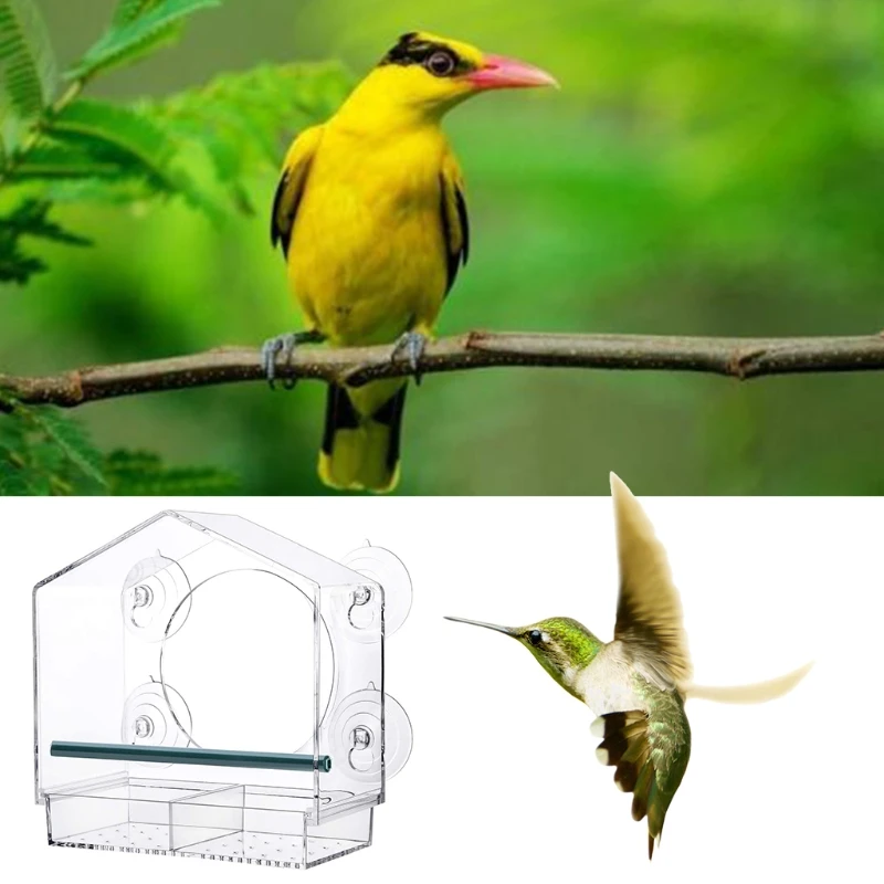 Clear Acrylic Bird Feeder Window Mount with Strong Suction Cup Seed Tray Outdoor Bird Feeder for Finch Cardinal Bluebird bird feeder