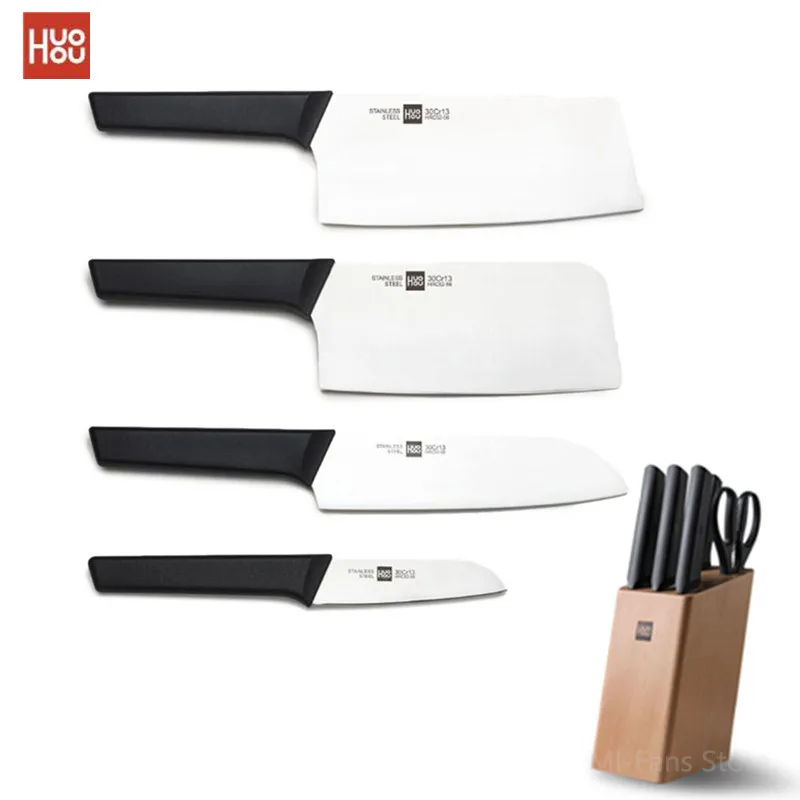 HUOHOU Stainless Steel Kitchen Knife Set 6pcs with Cutter Holder Chopping Slicing Tool Fruit Scissor | Электроника