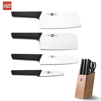 

HUOHOU Stainless Steel Kitchen Knife Set 6pcs with Cutter Holder Chopping Knife Slicing Tool Fruit Knife Kitchen Scissor