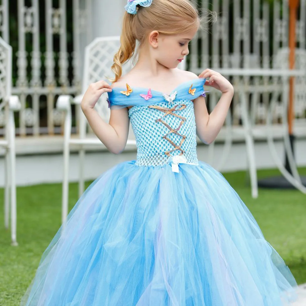 Элегантный Костюм Золушки; вечерние платья для девочек; детское платье для дня рождения; детское платье-пачка с бабочками; платье с цветочным узором для девочек