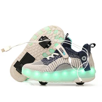 

2020 New USB charge LED Colorful Children Kids Fashion Sneakers with Two Wheels Roller Skate Shoes Boys Girls Shoes
