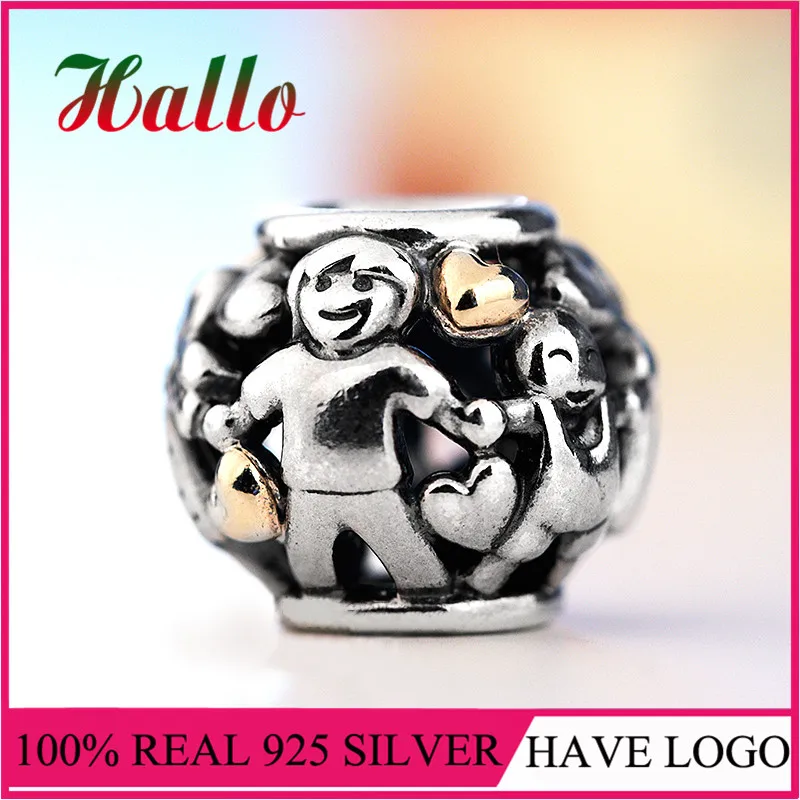 Family Forever очарование сердца, 14K позолоченный очаровательный бусины на браслеты брелоки подвески для браслетов