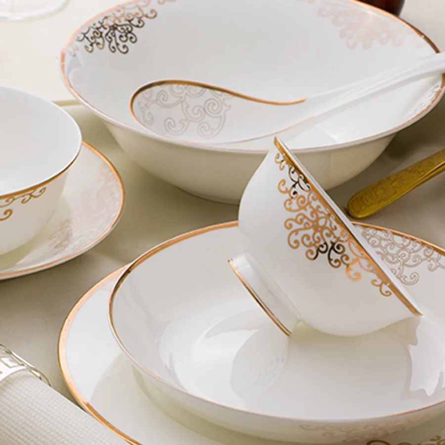 56 Heads Jingdezhen ceramics Dinner Dish Rice Salad Noodles Bowl home dish soup bowl taste dish rice bowl Pot Dinnerware Sets