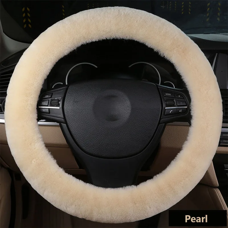 Luxurious  Furry Car Steering Wheel Cover Soft Australian Sheepskin Car Wheel Cover Wool Wheel Cushion Protector for 35-42cm