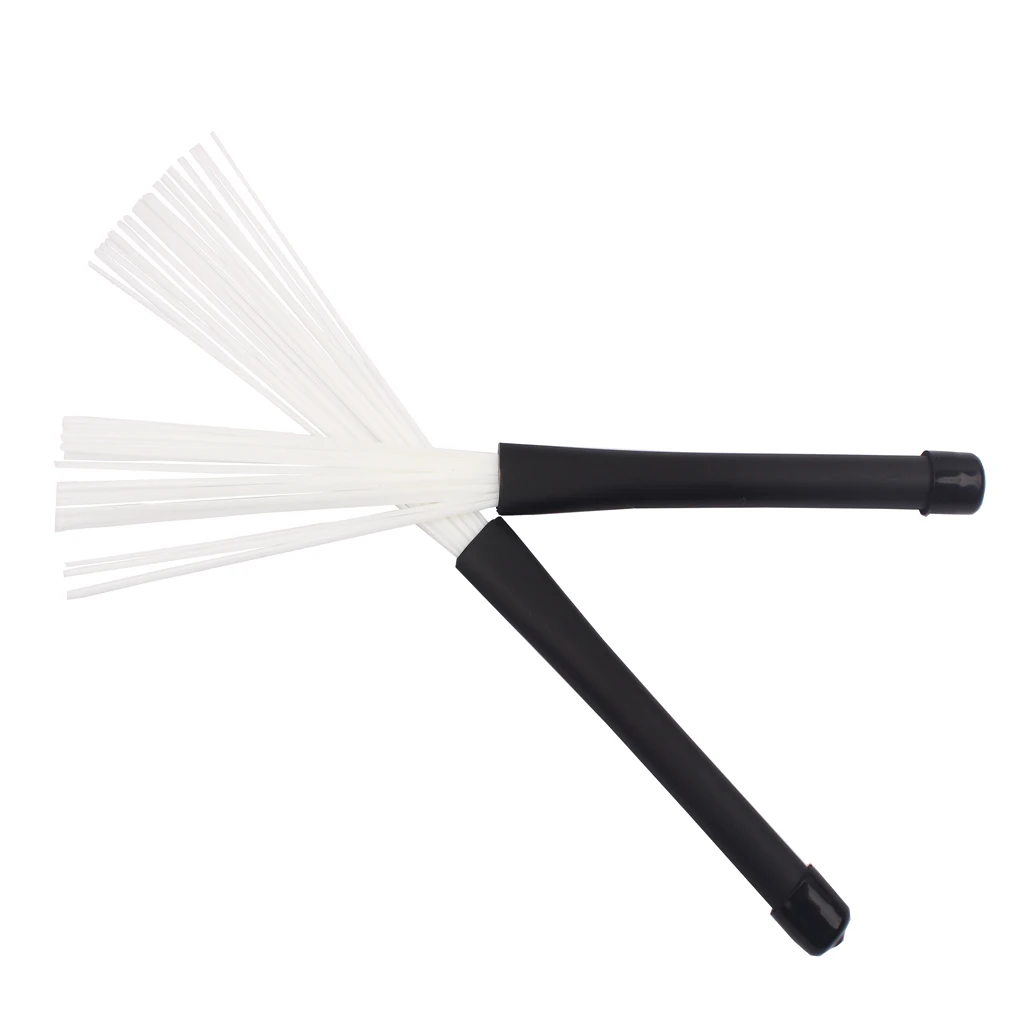 2 Pcs White Nylon Drum Sticks Brushes Drumsticks with Rubber Handles for Rock Jazz Music