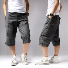 Лето Длинные мужские шорты Карго наколенный карман повседневные хлопковые бермуды с эластичной резинкой на талии мужские капри в стиле милитари Breeche Army