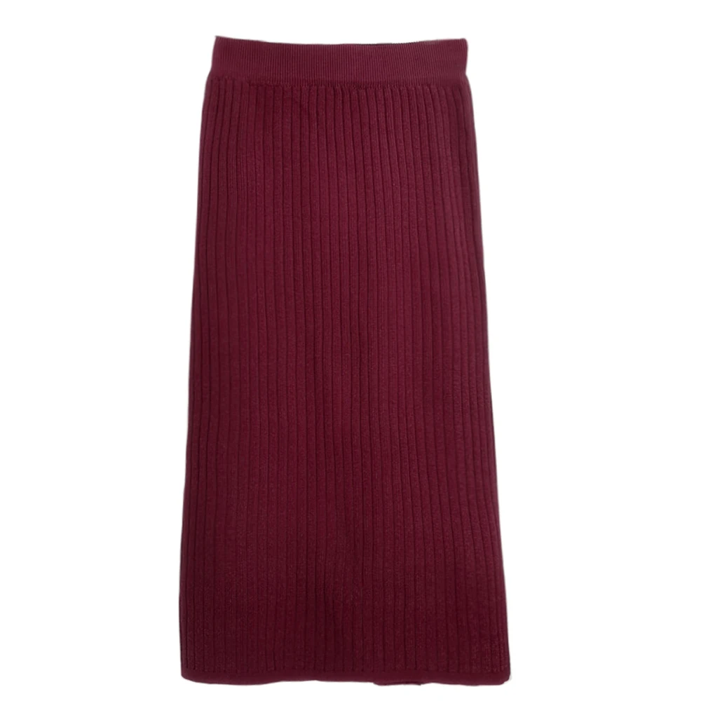 LASPERAL 60-80 см эластичная лента женские юбки осень зима теплая трикотажная прямая юбка ребристая средней длины юбка черная - Цвет: red