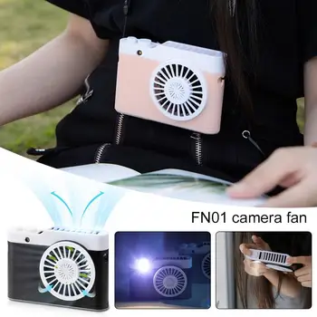 

Hanging Neck Fan 3 Speed with Flashlight Function Camera Shape Desktop Travel Cooling Camera Fan Portable Fan 1800mAh Outdoor