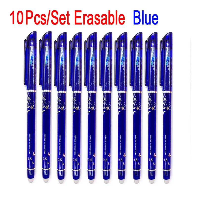 10pcs blue DELVTCH 10 шт./компл. стирающиеся ручки чернилами 0,5 мм гелевая ручка черного цвета 4 цвета для Детский подарок для школы и написания картины канцелярских принадлежностей - Цвет: 10pcs blue