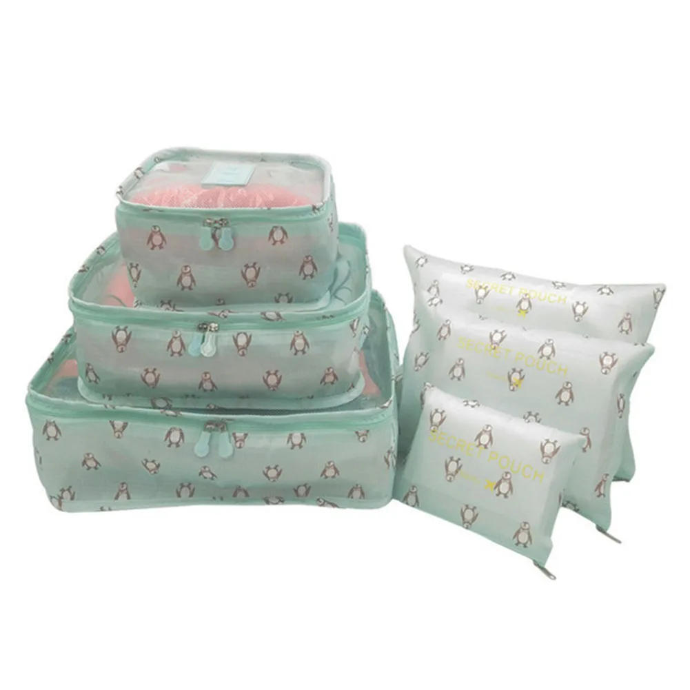 

6pcs/set Square Clothing Protective Wear Resistant Luggage Packing Travel Organizer Carrying Printed Zipper Closure Storage Bag
