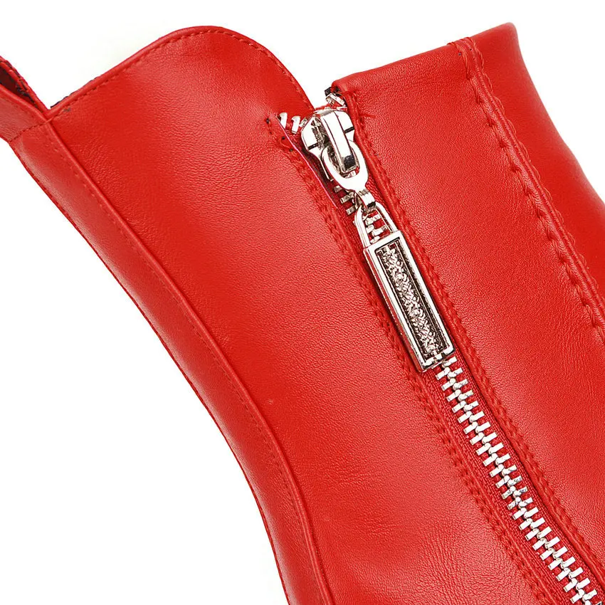 QUTAA/ г. Модные Нескользящие ботинки до середины икры на платформе с круглым носком осенне-зимняя женская обувь из искусственной кожи на молнии, размеры 34-43