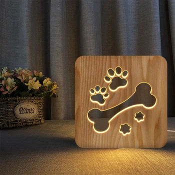 

3D Decoration Table Lamp Children LED Creative USB Night Light Wooden Dog Paw Lamp Table Lamp for Kids Bedroom