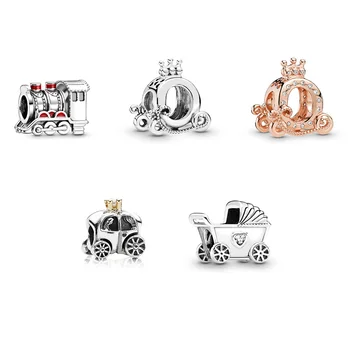 

925 Sterling Silver Beads Charms Train Pumpkin Car Baby Carriage For Women Pandora Charms 925 Original Bracelet