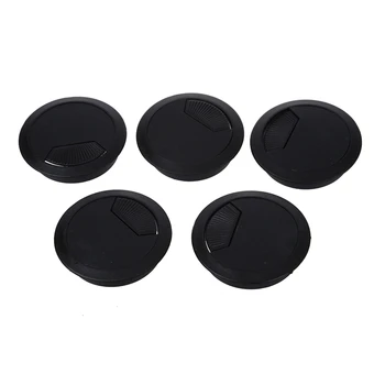 

5 Pcs Home Office Desk Table Computer 60mm Cable Cord Grommet Hole Black