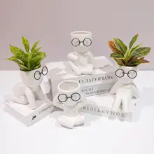 

Succulent Pot Eye-catching Creative Shape Ceramic Plant Pot Sitting Human Shaped Planter Pot Desktop Ornament for Home