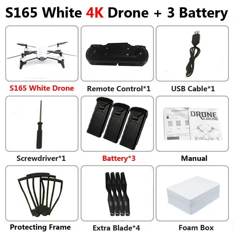 Профессиональный складной Дрон S165 с двойной камерой 4K HD WiFi FPV широкоугольный оптический поток RC Квадрокоптер Вертолет игрушки VS SG106 - Цвет: White 4K 3B Foam