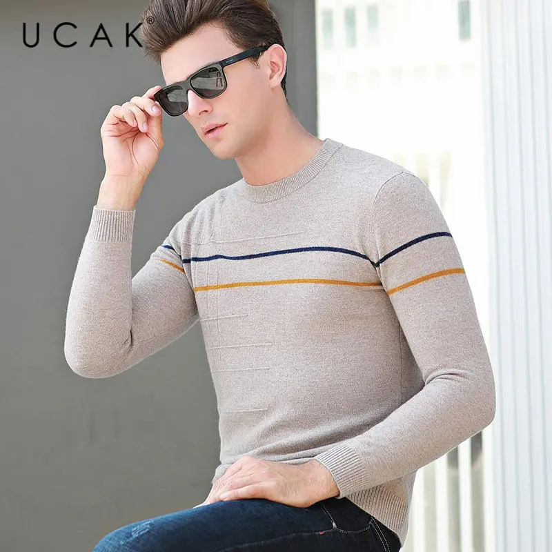 UCAK Brand Pure Merino Wool Sweater Men Autumn Winter Thick Warm Cashmere Pullover Men Streetwear Casual O-Neck Pull Homme U3036 UCAK Brand Pure Merino Wool Sweater Men Autumn Winter Thick Warm Cashmere Pullover Men Streetwear Casual O-Neck Pull Homme U3036