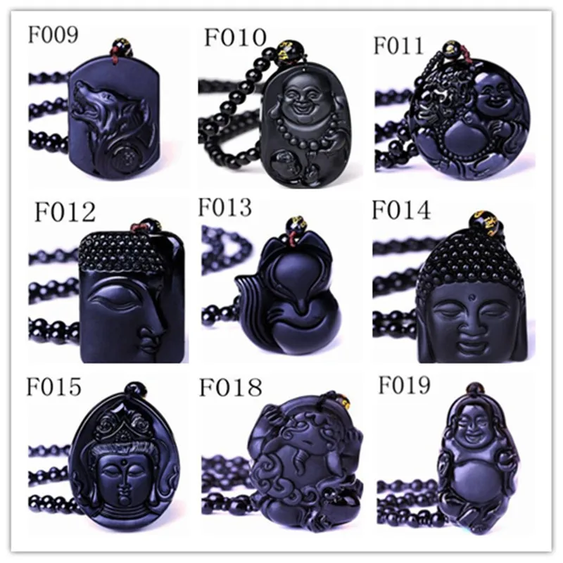 

Natural Obsidian Necklaces Wolf Head Pendant Black Beaded Chain Women Party Accessories Male Classic Ornaments Animal Fox