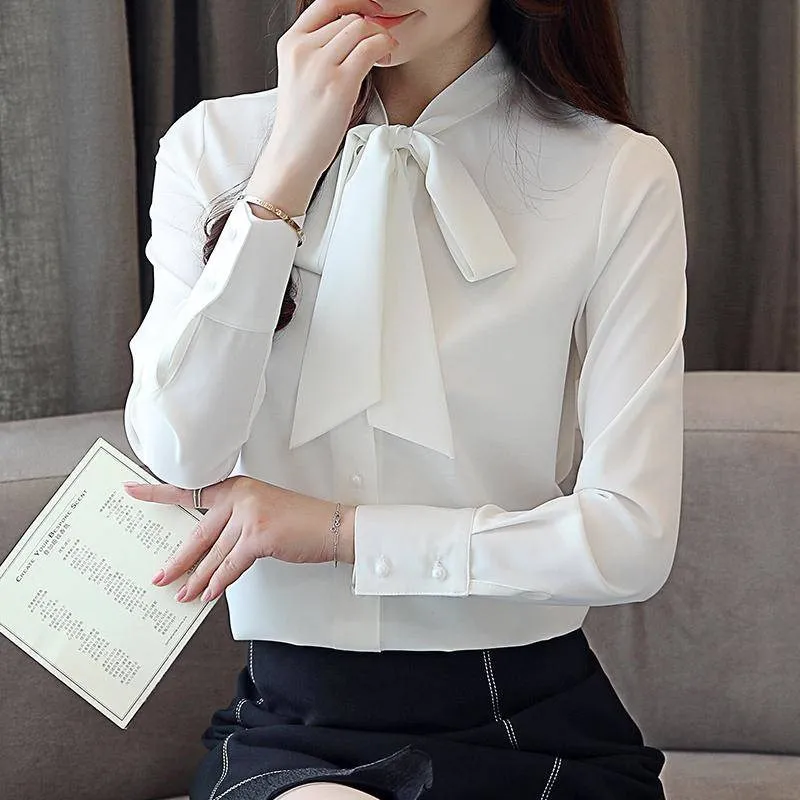 Women Chiffon Shirt Elegant Women Bow Blouse Shirts Womens Tops and Blouses Korean Blusas Mujer De Moda 2019 Women Blouses Shirt