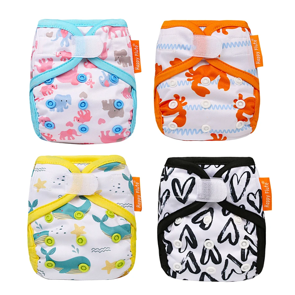 Housse de couche-culotte en tissu flûte heureuse Minion minuscule couverture de Nappys de bébé d'impression de nouveau-né, marques de couche-culotte en tissu couvrent le paquet de 4 pièces