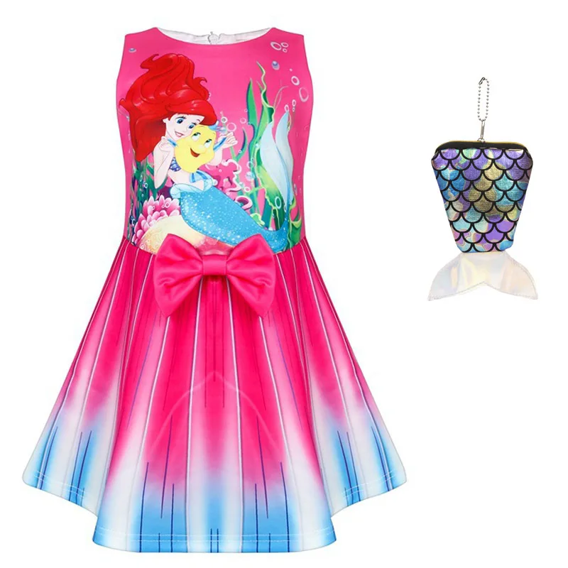 Красные вечерние платья для девочек на год, Рождество, Русалочка Ариэль, платье принцессы, маскарадный костюм Русалочки для маленьких девочек, детские костюмы и сумка