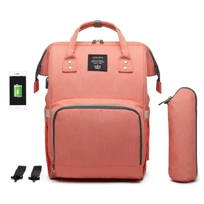 Сумка для детских подгузников Snailhouse с USB, сумка для подгузников для мам и мам, Большая вместительная сумка для подгузников, рюкзак для путешествий, сумка для ухода за ребенком - Цвет: Orange