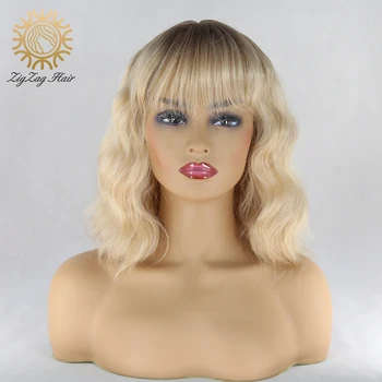 

ZigZag Brown Ombre #27 Machine Made Wigs with Baby Hair for Black Women Glueless Heat Resistant Fiber Hair Middle Parting Wig