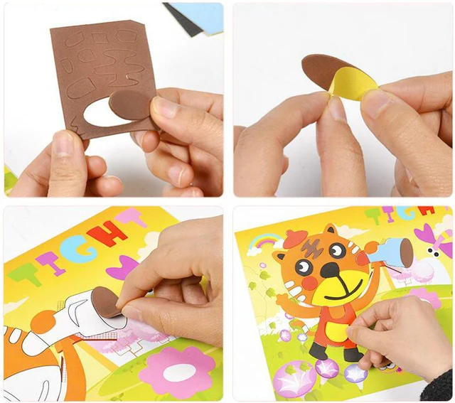 7Pcs Children 3D DIY Handmade Toys 2 Paper Plate Sticker Material 5 EVA Sticker Kids Kindergarten Art Craft Educational Toys GYH 6