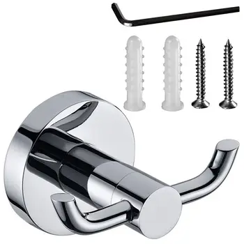 

New Stainless Steel Towel Holder Bathroom Robe 2 Hook Hat Clothes Wall Door Hanger,5cmx6cmx8cm