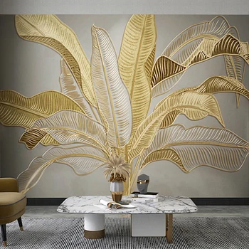 

Custom Photo Wallpaper Wall Painting 3D Golden Embossed Banana Leaf Mural Luxury Study Living Room Bedroom Wallpaper Home Decor