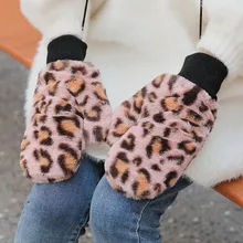 Осень и зима новые Мультяшные леопардовые принты студенческие велосипедные перчатки женские плюс бархатные толстые ветрозащитные теплые варежки