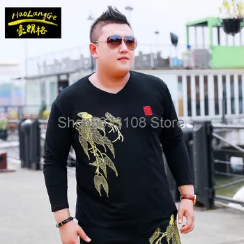 

super Brand Men's Wear Plus Fat Plus Size Length Sleeve T Shirt Fat Man Extra Large Loose Embroidery Top T-shirt Xxxxxl