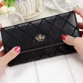 

1 PC Crown Women Wallet PU Leather Female Long Purse Coin Pocket Ladies Clutch Bag Purse Credit Card Holder Money Bag Dropship